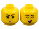 Part No: 3626pb3204  Name: Minifigure, Head Dual Sided Female Black Eyebrows, Bright Pink Lips, Small Grin / Closed Eyes and Open Mouth with Red Tongue Pattern