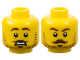 Part No: 3626pb3214  Name: Minifigure, Head Dual Sided Male Dark Brown Eyebrows, Moustache, Soul Patch, and Beard Stubble, Worried Open Mouth with Teeth / Stern Pattern