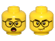 Part No: 3626pb3215  Name: Minifigure, Head Dual Sided Black Eyebrows, Glasses, and Open Mouth Shocked / Smirk Pattern