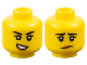 Part No: 3626pb3216  Name: Minifigure, Head Dual Sided Female Black Eyebrows, Eyelashes, Medium Nougat Lips, Lopsided Open Mouth Smile with Teeth / Worried Pattern