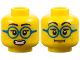 Part No: 3626pb3225  Name: Minifigure, Head Dual Sided Female Black Eyebrows, Eyelashes, Dark Azure Glasses, Nougat Freckles and Lips, Open Mouth Smile with Teeth / Neutral with Sweat Drop Pattern