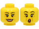 Part No: 3626pb3229  Name: Minifigure, Head Dual Sided Female Black Eyebrows, Dark Red Lips, Nougat Wrinkles, Open Mouth Smile / Surprised Pattern
