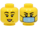 Part No: 3626pb3230  Name: Minifigure, Head Dual Sided Female Black Eyebrows, Nougat Lips, Beauty Mark, Open Mouth Smile / Bright Light Blue Surgical Mask Pattern