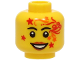 Part No: 3626pb3319  Name: Minifigure, Head Female Black Eyebrows, Dark Orange Lips, Red and Orange Face Paint with Stars and Lines, Open Mouth Smile with Teeth Pattern