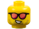 Part No: 3626pb3401  Name: Minifigure, Head Black Sunglasses with Coral and Magenta Lenses, Dark Tan Beard Stubble, Lopsided Open Mouth Smile with Teeth Pattern