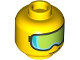 Part No: 3626pb3404  Name: Minifigure, Head Glasses with Lime Ski Goggles with Dark Turquoise and Medium Azure Highlights, Medium Nougat Chin Dimple, Smirk Pattern