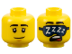 Part No: 3626pb3476  Name: Minifigure, Head Dual Sided Black Eyebrows, Medium Nougat Chin Dimple, Neutral with Eyelids / Sleeping with Open Mouth, Dark Blue Sleep Mask with White 'ZZZZ' Pattern