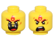 Part No: 3626pb3499  Name: Minifigure, Head Dual Sided Black and Red Eyebrows, Silver Sunglasses, Red Flame Mark, Scar, Open Mouth Smile / Angry Open Mouth, White Teeth Pattern