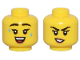 Part No: 3626pb3510  Name: Minifigure, Head Dual Sided Female Black Eyebrows and Eyelashes, Medium Nougat Lips, Sweat Drops and Open Mouth Smile / Crooked Mouth Pattern
