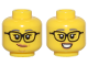 Part No: 3626pb3515  Name: Minifigure, Head Dual Sided Female Black Glasses, Dark Bluish Gray Eyebrows, Medium Nougat Lips and Wrinkles, Smirk / Smile Pattern
