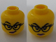 Part No: 3626pb3521  Name: Minifigure, Head Dual Sided Female Black Eyebrows and Glasses, Medium Lavender Lips, Lopsided Grin / Stern Pattern