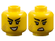 Part No: 3626pb3543  Name: Minifigure, Head Dual Sided Female Black Eyebrows, Long Eyelashes, Medium Nougat Lips, Gold Stripes Tattoo, Evil Open Mouth Smile with Teeth / Scowl Pattern