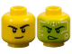 Part No: 3626pb3581  Name: Minifigure, Head Dual Sided Black Eyebrows and Lopsided Grin / Dark Green Eyebrows, Eyes, and Determined Open Mouth with Teeth, Lime and White Head-Up Display (HUD) Pattern
