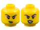 Part No: 3626pb3585  Name: Minifigure, Head Dual Sided Female Black Eyebrows, Single Eyelashes, Metallic Pink Eye Shadow, Silver Dots, Metallic Light Blue Lips, Smirk / Lopsided Open Mouth Smile with Teeth Pattern