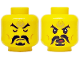 Part No: 3626pb3621  Name: Minifigure, Head Dual Sided Black Eyebrows, Moustache and Goatee, Gold Forehead Tattoo, Medium Nougat Cheek Lines, Eyes Closed / Eyes and Mouth Open with Red Tongue Pattern