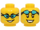 Part No: 3626pb3634  Name: Minifigure, Head Dual Sided Black Eyebrows, Open Mouth Smile, Medium Azure Water Drops, Swim Goggles over Eyes / on Forehead Pattern (BAM)