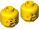 Part No: 3626pb3716  Name: Minifigure, Head Dual Sided Dark Orange Eyebrows, Moustache and Soul Patch, Scuff Mark, Open Mouth Smile with Teeth / Angry Pattern