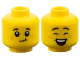 Part No: 3626pb3765  Name: Minifigure, Head Dual Sided Child Black Small Eyebrows, Medium Nougat Freckles, Lopsided Grin with Dimple / Closed Eyes and Open Mouth Smile with Dimples, Top Teeth and Red Tongue Pattern