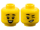 Part No: 3626pb3767  Name: Minifigure, Head Dual Sided Child Female Black Small Thick Eyebrows, Single Eyelashes, Medium Nougat Freckles, Open Mouth Smile with Dimples and Top Teeth / Winking Pattern