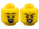 Part No: 3626pb3769  Name: Minifigure, Head Dual Sided Female Black Eyebrows, Single Eyelashes, Sand Blue Lips, Open Mouth Smile, Happy with Top Teeth and Red Tongue / Evil with Teeth Parted Pattern