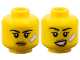 Part No: 3626pb3770  Name: Minifigure, Head Dual Sided Female Black Eyebrows, Single Eyelashes, Medium Nougat Lips, White Bandage, Neutral / Lopsided Open Mouth Smile with Teeth Pattern