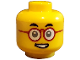 Part No: 3626pb3786  Name: Minifigure, Head Small Black Eyebrows, Round Glasses with Dark Red Frames and White Lenses, Open Mouth Smile with Teeth Pattern