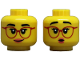 Part No: 3626pb3808  Name: Minifigure, Head Dual Sided Female Black Eyebrows, Double Eyelashes, Red Glasses, Coral Lips, Lopsided Grin / Surprised Open Mouth Pattern