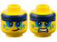 Part No: 3626pb3910  Name: Minifigure, Head Dual Sided Dark Blue Headband, Dark Azure Splotches Around Eyes and Cheeks, Lopsided Grin / Fierce Pattern