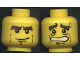 Part No: 3626px117  Name: Minifigure, Head Dual Sided Thick Brown Eyebrows, Cheek Lines, Determined with Grin / Sweat Drop and Scared Open Mouth Pattern
