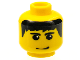 Part No: 3626px130  Name: Minifigure, Head Male Black Hair, Eyebrows, and Smirk Pattern