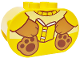 Part No: 4198pb64  Name: Duplo, Brick 2 x 4 x 2 Rounded Ends with Medium Nougat and Reddish Brown Paws and Hands Holding Book, Bright Light Yellow Top Pattern