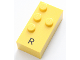 Part No: 60232pb01  Name: Brick, Braille 2 x 4 with 4 Studs with Black Capital Letter R Pattern (dots-1235 ⠗)