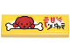Part No: 63864pb232  Name: Tile 1 x 3 with Black Outlined Red Dog and White Bone, and Ninjago Logogram 'PET SHOP' Pattern (Sticker) - Set 71799
