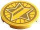 Part No: 67095pb102  Name: Tile, Round 3 x 3 with Gold Dalmatian Dog Tag with Diagonal Stripes and Bright Light Yellow Star Pattern (Sticker) - Set 43269