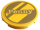 Part No: 67095pb106  Name: Tile, Round 3 x 3 with Gold Dalmatian Dog Tag with Diagonal Stripes and Bright Light Yellow 'Penny' Pattern (Sticker) - Set 43269