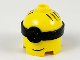 Part No: 67649pb02  Name: Minifigure, Head, Modified Minion, Tall with Molded Black Single Lens Goggles and Printed Hair and Lopsided Grin Pattern