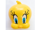 Part No: 69974pb01  Name: Minifigure, Head, Modified Looney Tunes Tweety with Black Eyelashes and Dark Azure Eyes Pattern