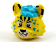 Part No: 73235pb01  Name: Minifigure, Head, Modified Cat with Medium Azure Hair and Rosettes, Black Markings, Eyes and Nose Pattern