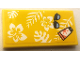 Part No: 87079pb1387  Name: Tile 2 x 4 with Sunglasses and Tube of Sunscreen on Beach Towel with Flowers and Leaves Pattern (Sticker) - Set 41710