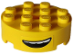 Part No: 87081pb007  Name: Brick, Round 4 x 4 with Hole with Black Lopsided Open Mouth Smile with Top Teeth Pattern (Sticker) - Set 75582