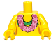 Part No: 973pb0787c01  Name: Torso Green Bikini Top and Pink Lei Pattern / Yellow Arms / Yellow Hands