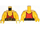 Part No: 973pb1615c01  Name: Torso Muscles with Red Tank Top and Black and Gold Belt Pattern / Yellow Arms / Yellow Hands