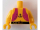 Part No: 973pb1993c01  Name: Torso Pirate Magenta Vest Open with Gold Buttons, Black Belt with Buckle, Anchor Tattoo, Navel Pattern / Yellow Arms / Yellow Hands