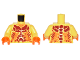 Part No: 973pb2440c01  Name: Torso Nexo Knights Bare Chest with Dark Red and Orange Bones and Smudges Pattern / Yellow Arms / Orange Hands