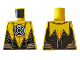 Part No: 973pb3350  Name: Torso Super Hero Yellow Lantern Logo on Black Circle, Muscle Contours, Black Scalloped Panels, Silver Stripes Pattern