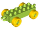 Part No: 11248c01  Name: Duplo Car Base 2 x 6 with Open Hitch End and Yellow Wheels with Fake Bolts