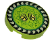 Part No: 14769pb608  Name: Tile, Round 2 x 2 with Bottom Stud Holder with Yellow Eyes, Green Scales, and Tan Teeth / Horn Ring Pattern (HP Fanged Frisbee)