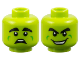 Part No: 28621pb0260  Name: Minifigure, Head Dual Sided Alien, Thick Black Eyebrows, Bright Green Cheek Dimples, Scared / Wide Grin with Teeth Pattern - Vented Stud