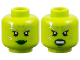 Part No: 28621pb0313  Name: Minifigure, Head Dual Sided Alien Female with Silver Tattoos, Black Eyelashes, Dark Green Lips, Grin / Angry Bared Teeth and Chin Dimple Pattern - Vented Stud