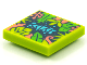 Part No: 3068pb1581  Name: Tile 2 x 2 with BeatBit Album Cover - Coral, Lime and Bright Green Tree Leaves Pattern